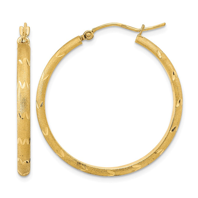 14K Polished and Satin Diamond-cut Hoop Earrings, 32.2 x 31.09mm