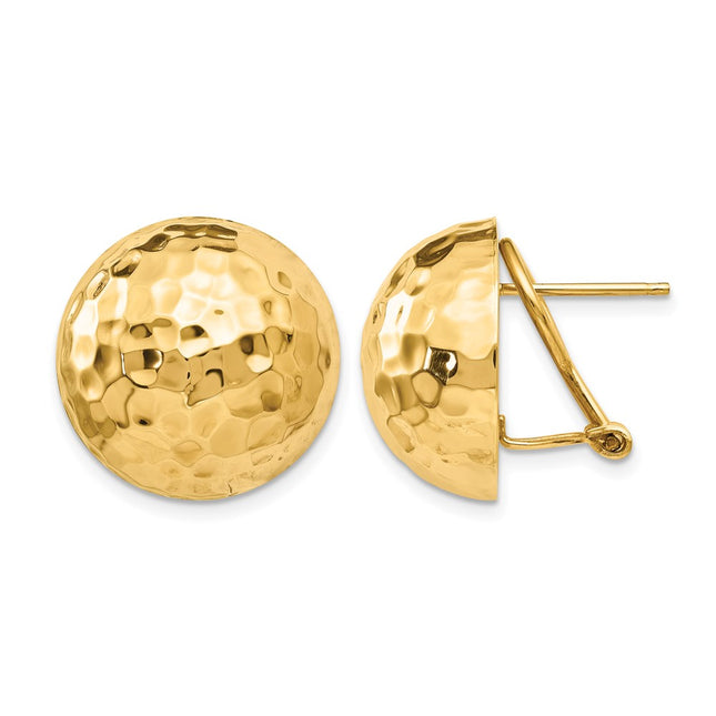 14k Hammered Omega Back Post Earrings, 19 x 19mm