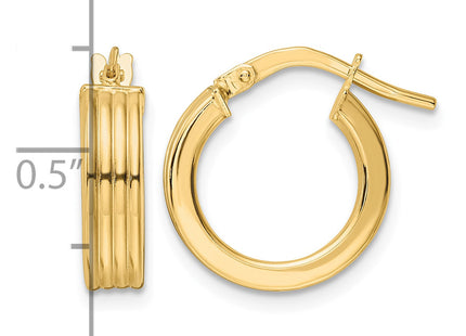14K Polished Textured Hoop Earrings