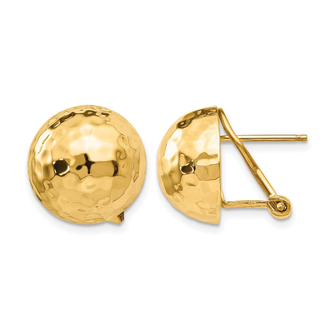 14k Hammered Omega Back Post Earrings, 14 x 14mm