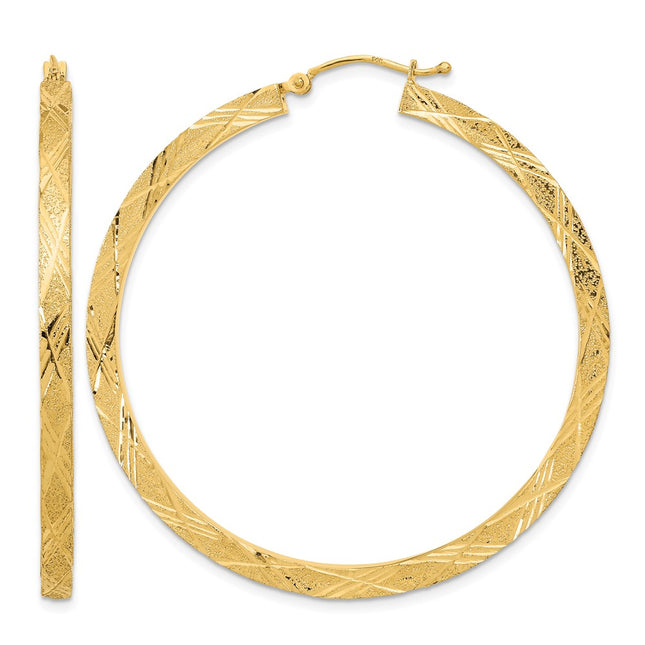 14K Polished and Textured Hoop Earrings, 52.38 x 49.81mm