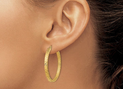 14K Satin and Diamond-cut Hoop Earrings (Style TF2065)
