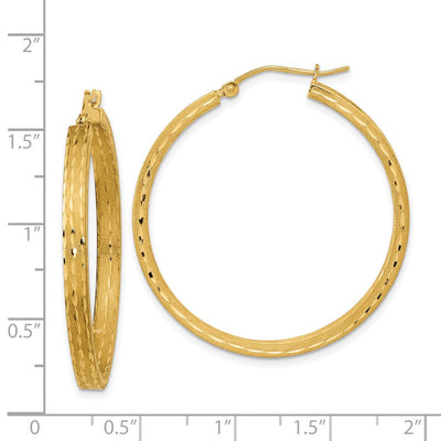 14K Satin and Diamond-cut Hoop Earrings, 37.54 x 36.06mm