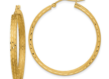 14K Satin and Diamond-cut Hoop Earrings (Style TF2065)