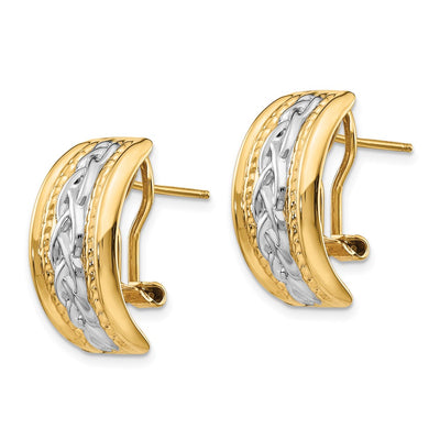 14K Polished & Rhodium Omega Back Post Earrings