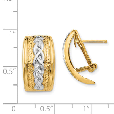 14K Polished & Rhodium Omega Back Post Earrings