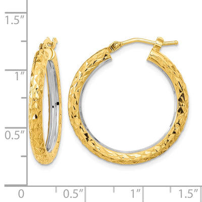 14K White Rhodium Polished Diamond-cut Circle Hoop Earrings, 26.5 x 3mm