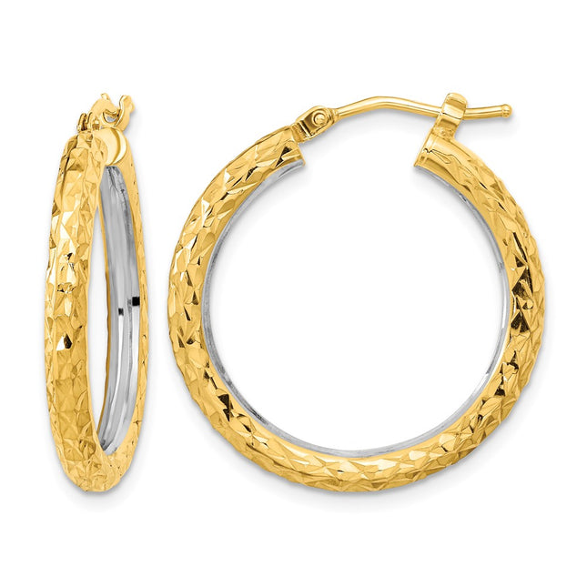 14k White Rhodium Polished Diamond-cut Circle Hoop Earrings, 26.5 x 3mm
