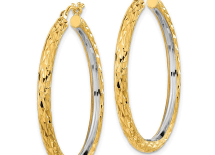 14k White Rhodium Polished Diamond-cut Circle Hoop Earrings (Style TF2078)