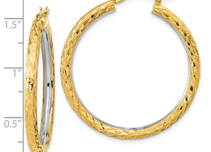 14k White Rhodium Polished Diamond-cut Circle Hoop Earrings (Style TF2078)