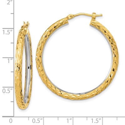 14K White Rhodium Polished Diamond-cut Circle Hoop Earrings, 35.5 x 3mm