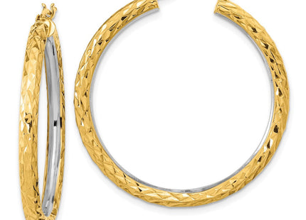 14k White Rhodium Polished Diamond-cut Circle Hoop Earrings (Style TF2078)