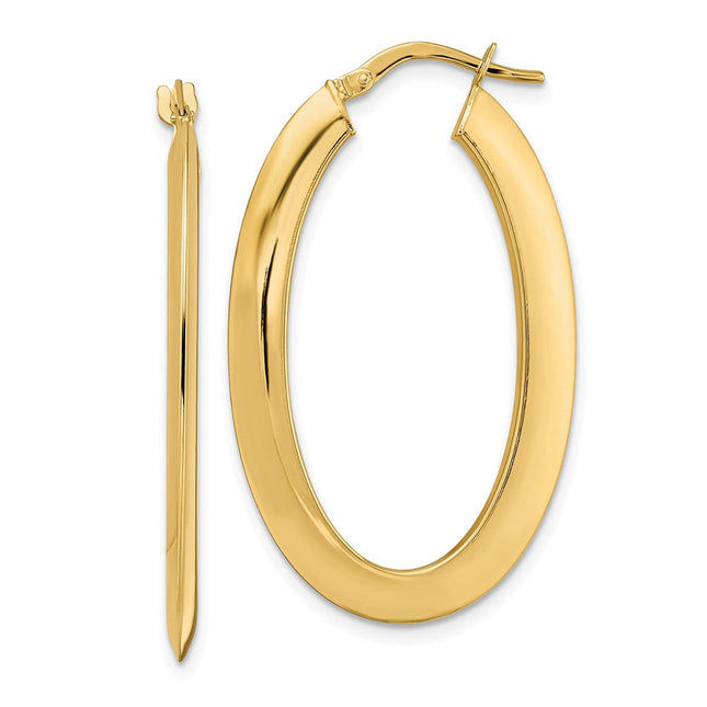 14K Polished Oval Hoop Earrings, 38.5 x 2.1mm