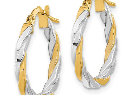 14K & White Rhodium Polished & Twist Hoop Earrings (Style TF2083)