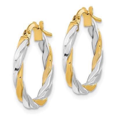 14K & White Rhodium Polished & Twist Hoop Earrings, 20 x 2mm