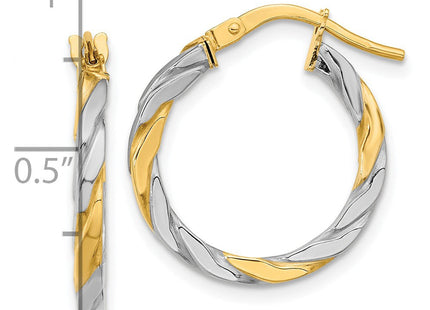 14K & White Rhodium Polished & Twist Hoop Earrings (Style TF2083)