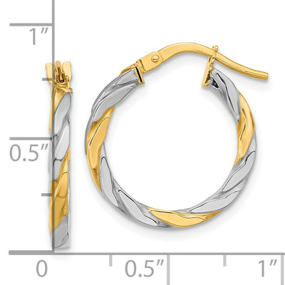 14K & White Rhodium Polished & Twist Hoop Earrings, 20 x 2mm