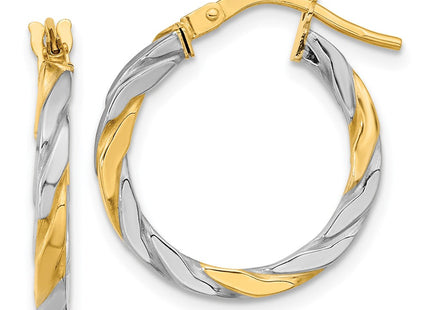 14K & White Rhodium Polished & Twist Hoop Earrings (Style TF2083)