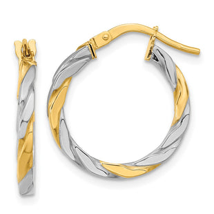 14K & White Rhodium Polished & Twist Hoop Earrings (Style TF2083)