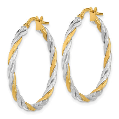 14K & White Rhodium Polished & Twist Hoop Earrings, 30.5 x 2mm