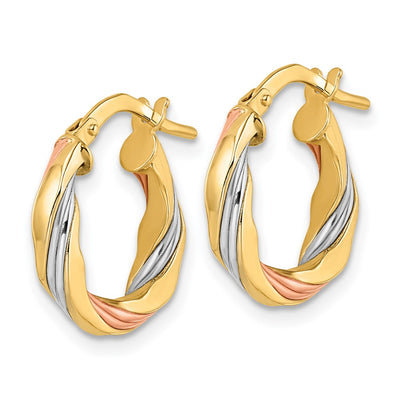 14K W/Rose & White Rhodium Polished Twisted Hoop Earrings, 16.5 x 2.5mm