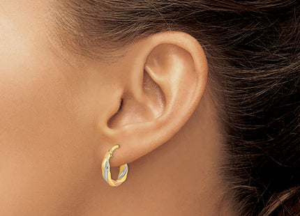 14K W/Rose & White Rhodium Polished Twisted Hoop Earrings, 16.5 x 2.5mm