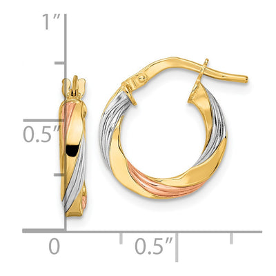 14K W/Rose & White Rhodium Polished Twisted Hoop Earrings, 16.5 x 2.5mm