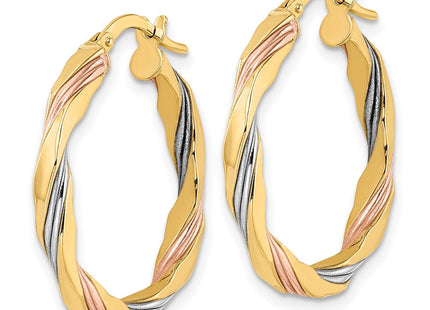 14K W/Rose & White Rhodium Polished Twisted Hoop Earrings (Style TF2100)