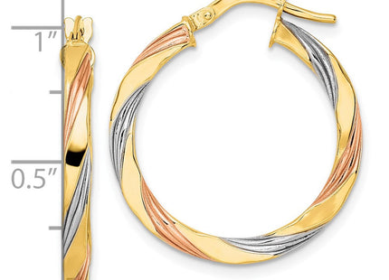 14K W/Rose & White Rhodium Polished Twisted Hoop Earrings (Style TF2100)