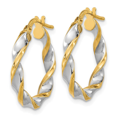 14K & White Rhodium Polished & Twist Hoop Earrings, 22.25 x 3.1mm