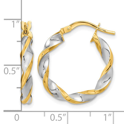 14K & White Rhodium Polished & Twist Hoop Earrings, 22.25 x 3.1mm