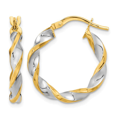 14K & White Rhodium Polished & Twist Hoop Earrings, 22.25 x 3.1mm