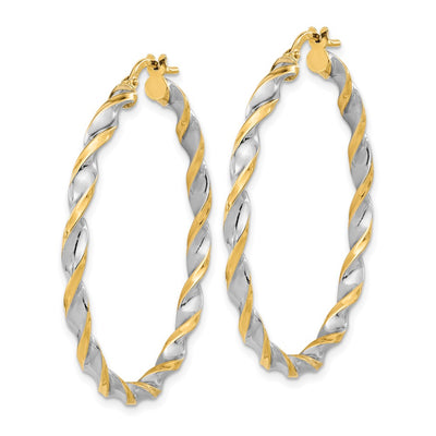 14K & White Rhodium Polished & Twist Hoop Earrings, 42.75 x 3.1mm