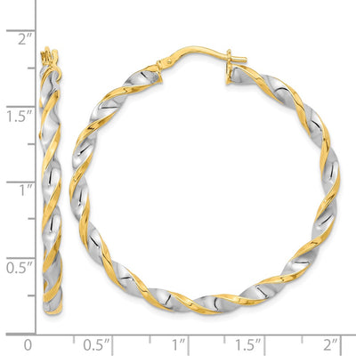 14K & White Rhodium Polished & Twist Hoop Earrings, 42.75 x 3.1mm