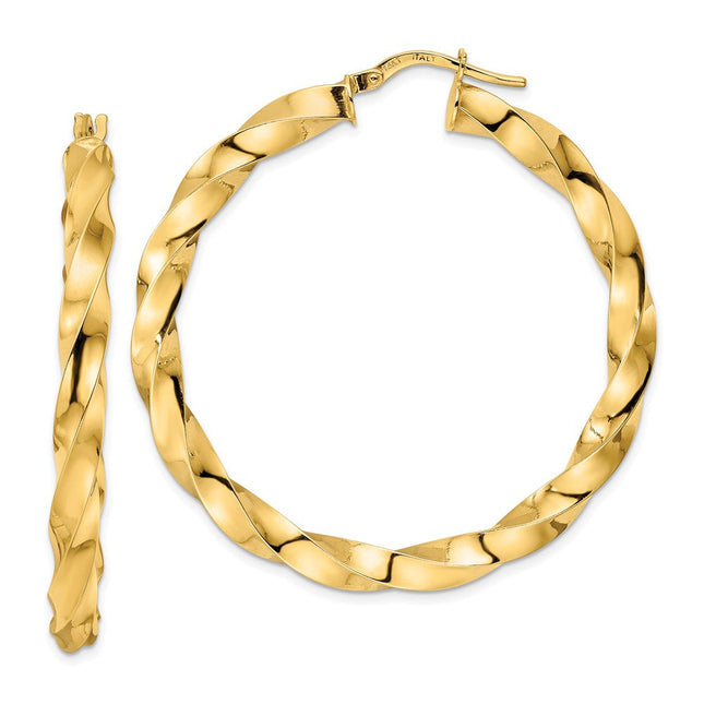 14k Polished Twisted Hoop Earrings, 42 x 4mm