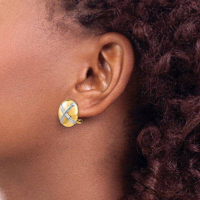 14K Polished & Rhodium X Omega Back Post Earrings