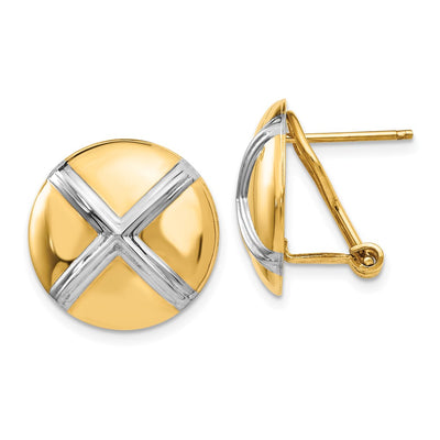 14K Polished & Rhodium X Omega Back Post Earrings