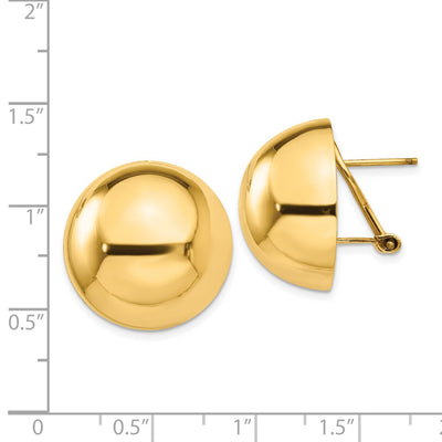 14K Polished Half Ball Omega Back Post Earrings