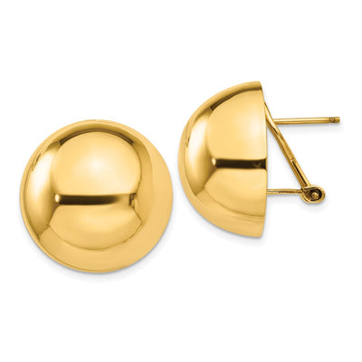 14K Polished Half Ball Omega Back Post Earrings
