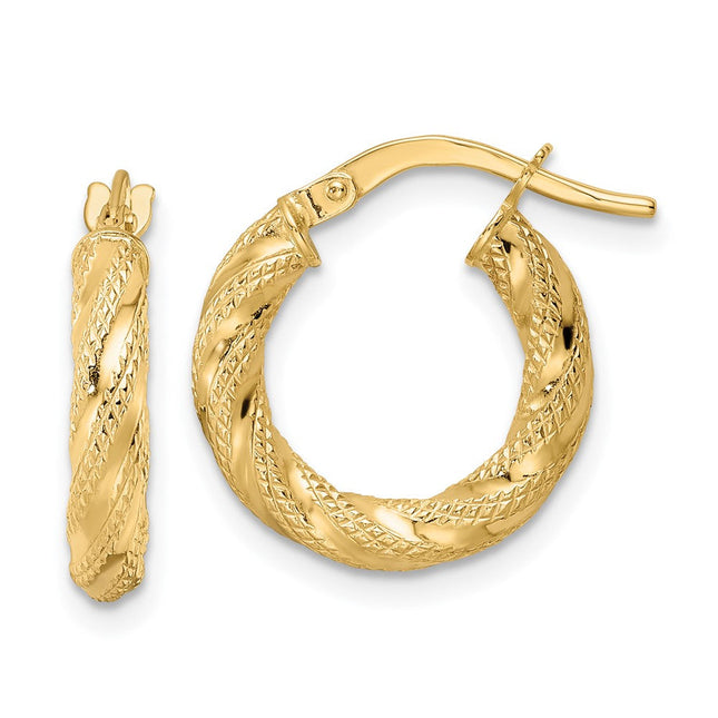 14k Polished Twisted Hoop Earrings, 16 x 3mm