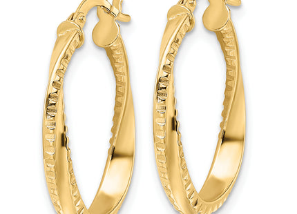 14K Polished Twisted Oval Hoop Earrings, 24 x 3mm