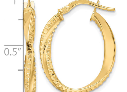 14K Polished Twisted Oval Hoop Earrings, 24 x 3mm
