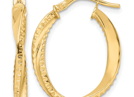 14K Polished Twisted Oval Hoop Earrings, 24 x 3mm