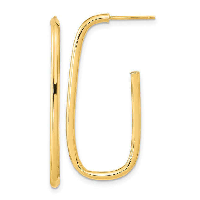 14K Polished J-Hoop Earrings, 36.65 x 16.85mm