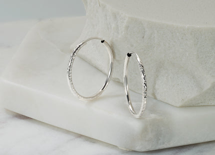 14k White Gold D/C Endless Hoop Earrings, 20 x 1.5mm