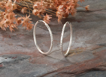 14k White Gold D/C Endless Hoop Earrings, 25 x 1.5mm