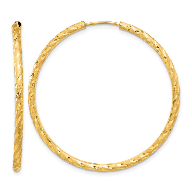 14k Polished and Satin D/C Endless Hoop Earrings, 40 x 2mm