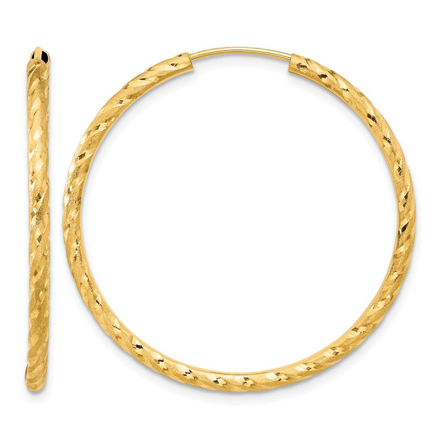 14k Polished and Satin D/C Endless Hoop Earrings, 35 x 2mm