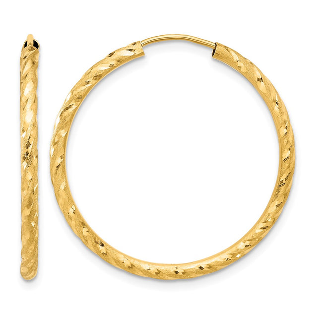 14k Polished and Satin D/C Endless Hoop Earrings, 30 x 2mm