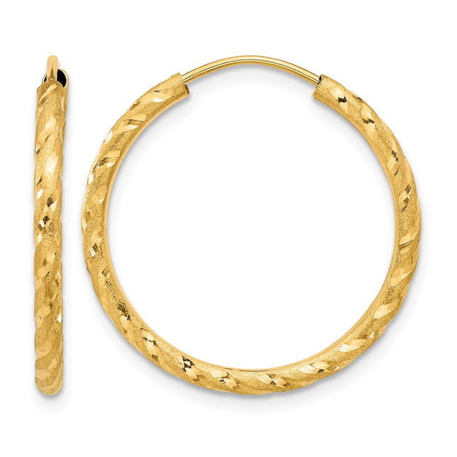 14k Polished and Satin D/C Endless Hoop Earrings, 25 x 2mm
